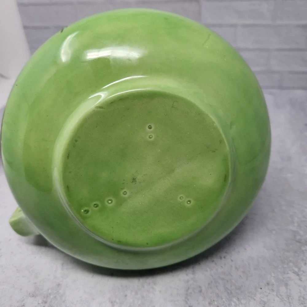 Green & Pink Ceramic Jug Pitcher Vase with Rose Floral Pattern, Cottage Flowers